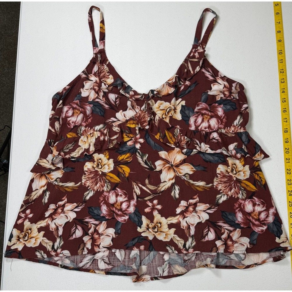 Torrid Floral Babydoll Cami Women L/12 Burgundy Wine Peplum Sleeveless Top